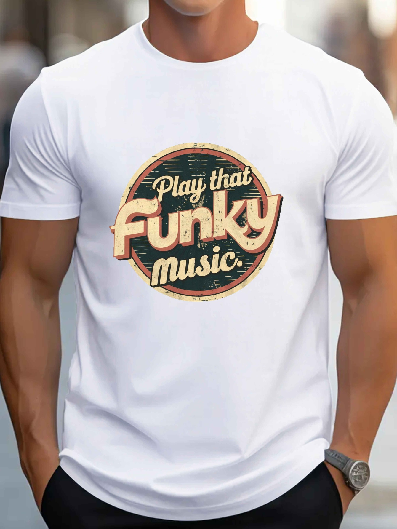 mens casual crew neck t shirt play funky music print 100 Temu