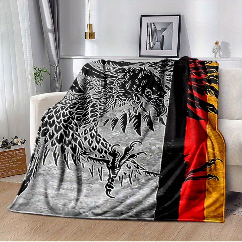 

German Flag & Eagle Design Flannel Blanket – Soft, Warm Throw With Black Eagle & German Flag Pattern – Home, Office, Or Holiday Gifts – Machine Washable, Throw | Decorative Throw | Soft Flannel Fabric