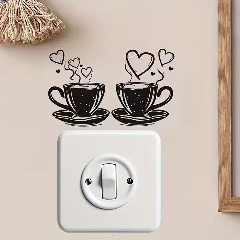 Coffee Cup Heart Steam Sticker For Home, Bedroom, Living Room And Kitchen Wall Decoration, Self-adhesive Paper