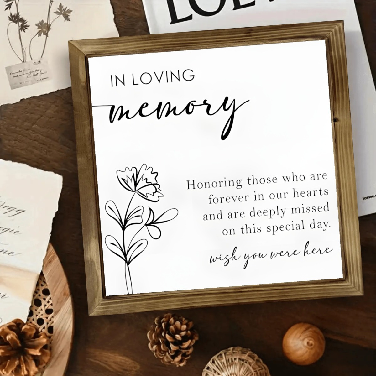 TEMU En mémoire de notre 8x8 Panneau de mémoire de mariage en bois - "En de qui sont dans nos cœurs et qui sont profondément manqués sur cette