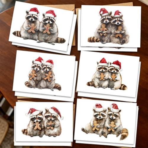 item picture 1set 12pcs 24pcs christmas greeting cards with raccoon and gingerbread for man in santa hat envelope greeting card birthdays celebrations and thank you notes holiday greetings and messages christmas gifts