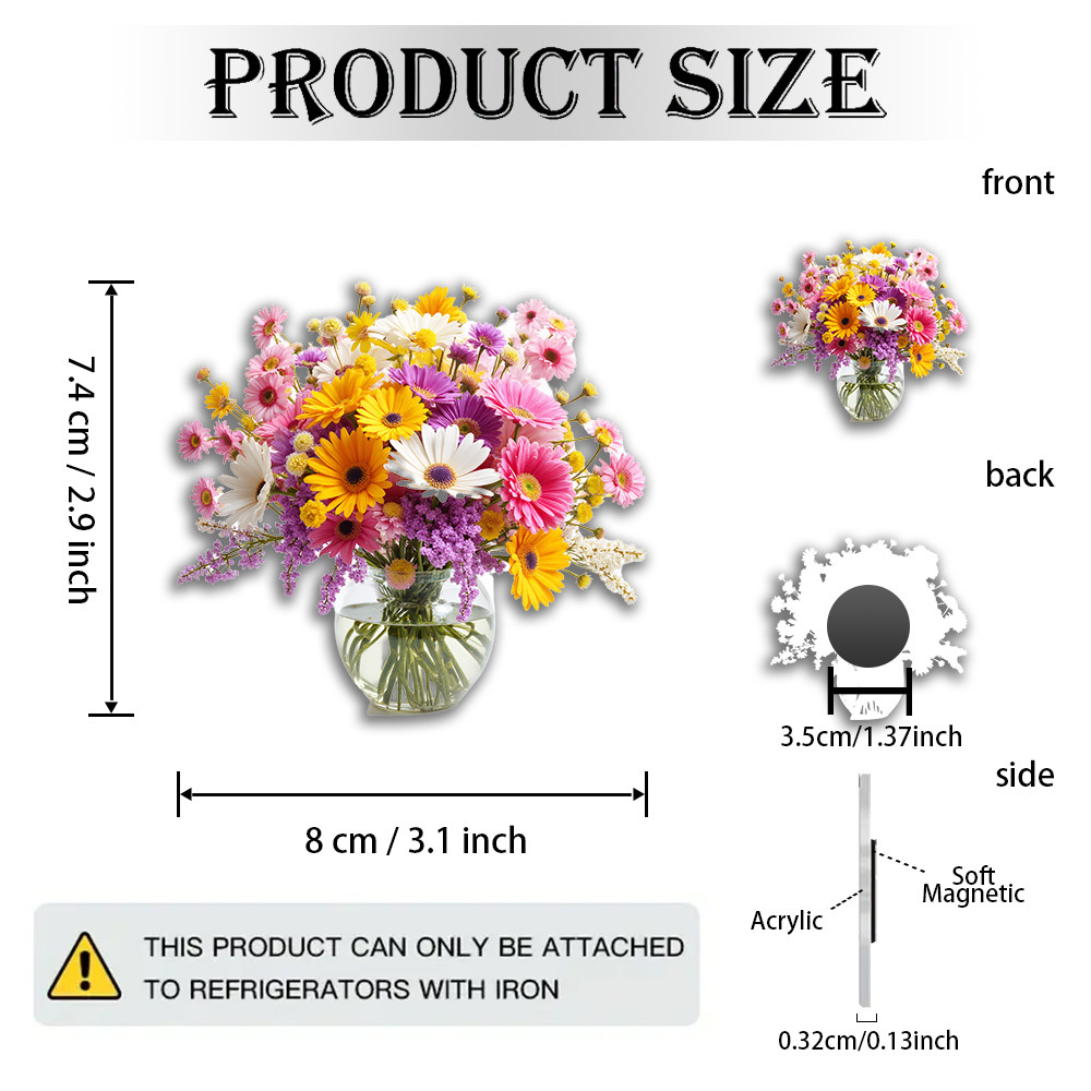 TEMU Un Adhesivo Magnético de Goma Acrílica 2D, con un Elegante Diseño Floral de un de Vidrio Lleno de Daisies Vibrantes y , para Amantes de la