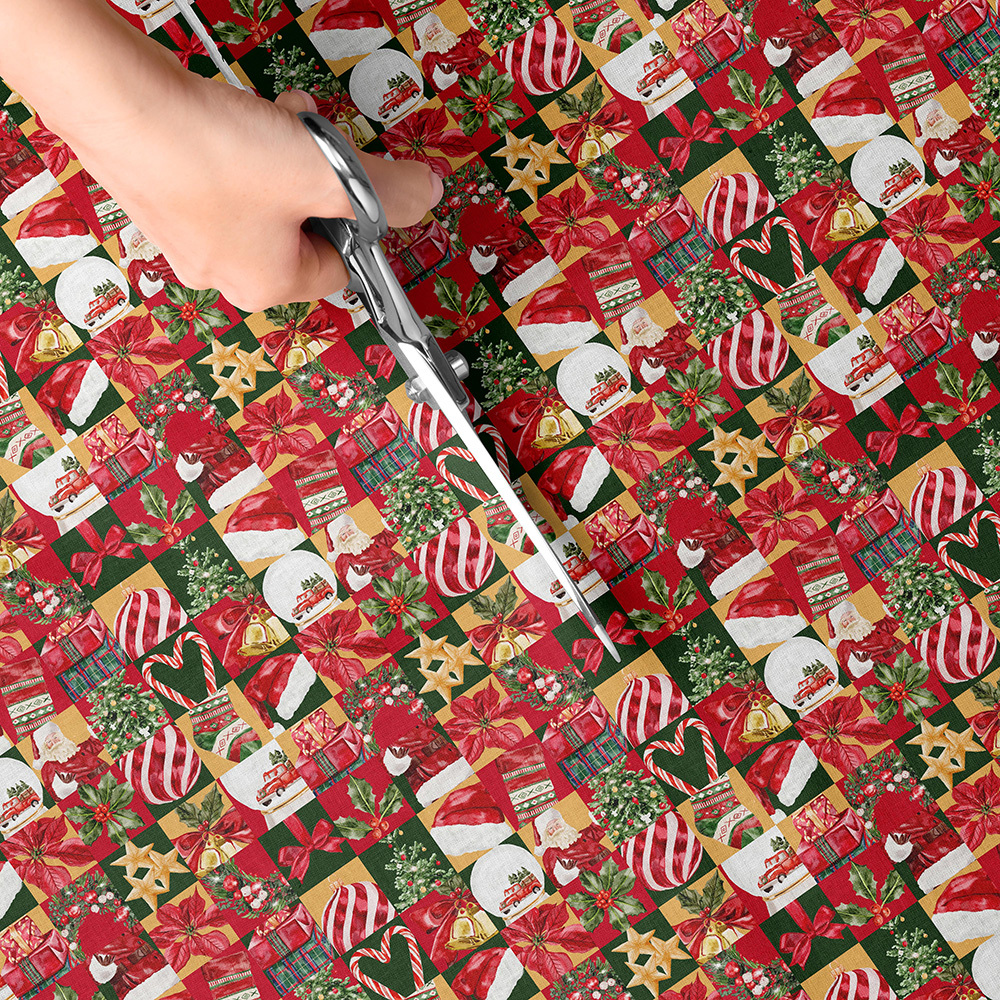 TEMU 1pc Vintage Christmas Print Fabric - 59 X 19.68 Inches (150 X 50 Cm) Pre-cut Polyester Fabric With Vintage Poinsettia Bell, & Pattern - Suitable