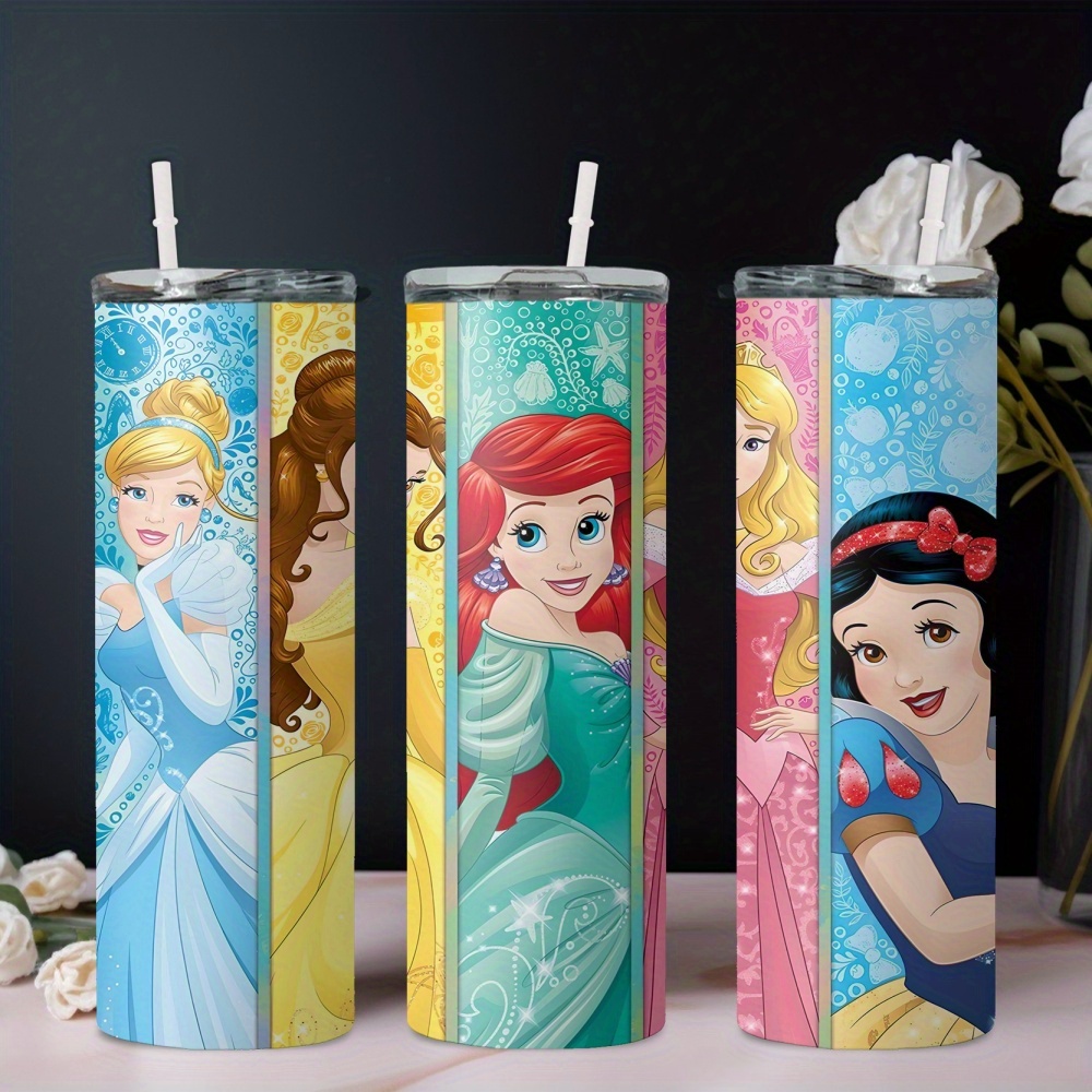 

1pc 20oz Disney Water Bottle With Snow White, , , Aurora, And Printed Stainless Steel Insulated Water Cup Suitable For Daily Use In Cars And Homes With Straw