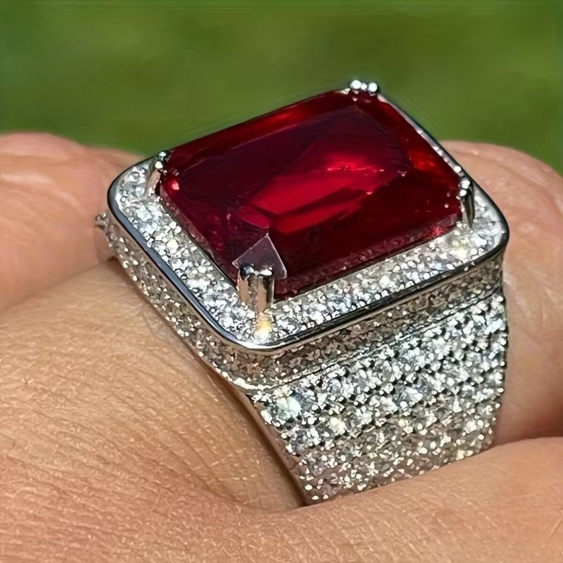 Women's Vintage Luxury Rectangular Red Synthetic Zirconia Statement Ring