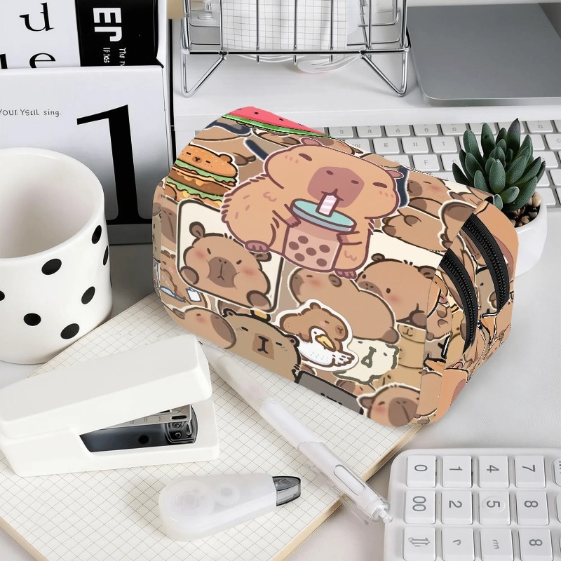 TEMU Trousse à crayons grande à imprimé capybara pour et l', boîte de rangement à double fermeture éclair sur le thème du capybara, motif capybara