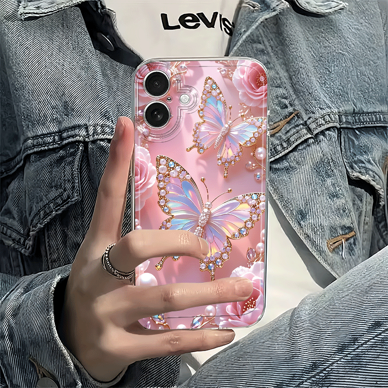 TEMU Phone Case - Luxury Soft Tpu Shockproof Phone Case Featuring A , Rose, And , Compatible With Various Iphone Including 17, 16, 15, 14, 13, 12, 11