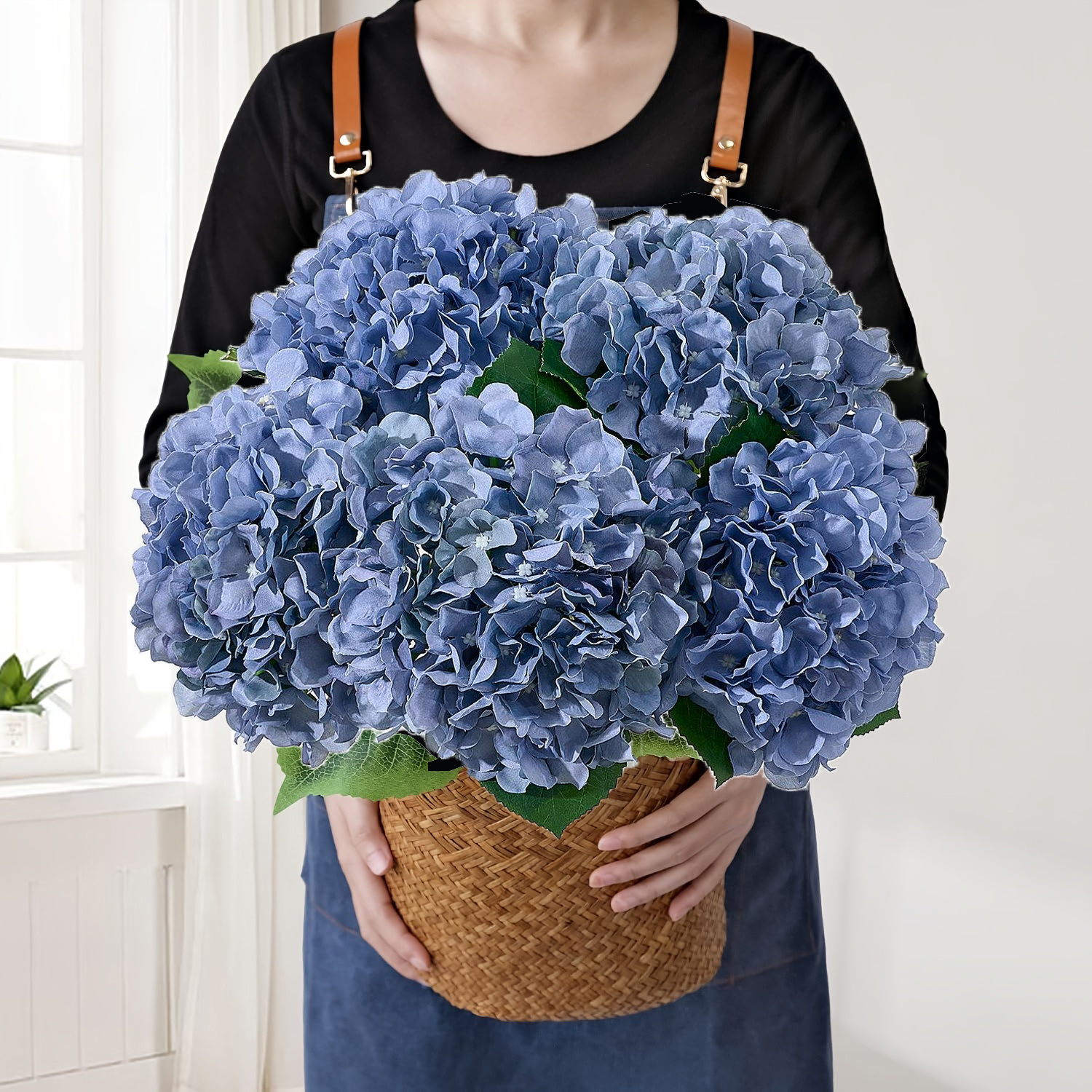 TEMU 6 piezas de flores de hortensia artificiales azul polvoriento con - Perfectas para decoración del hogar, y fiestas