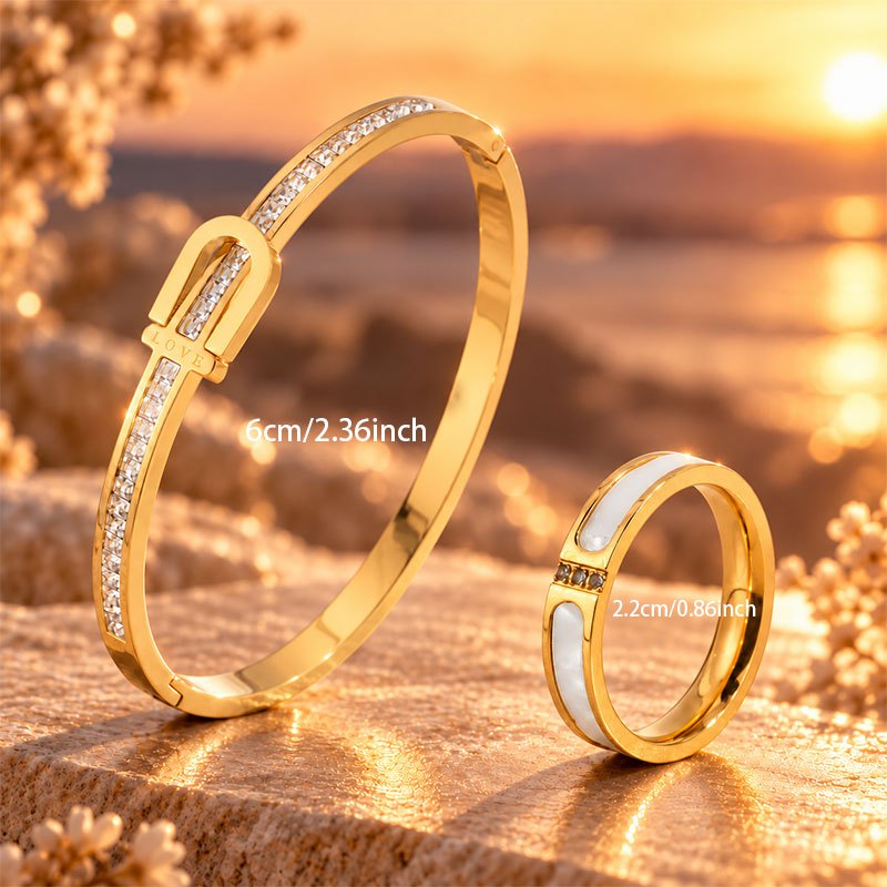 2pcs Premium Stainless Steel Horseshoe Bracelet and Ring Set