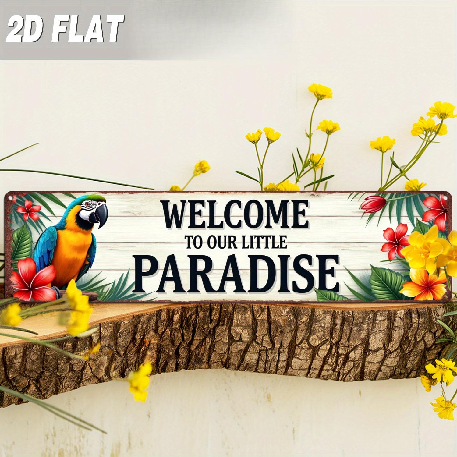 TEMU 2d Flat - [2d Flat] Gifts Suitable For 2d Flat Print 1pc Wooden Farmhouse Style "welcome To Our Little Paradise" Sign - Tropical Parrot And