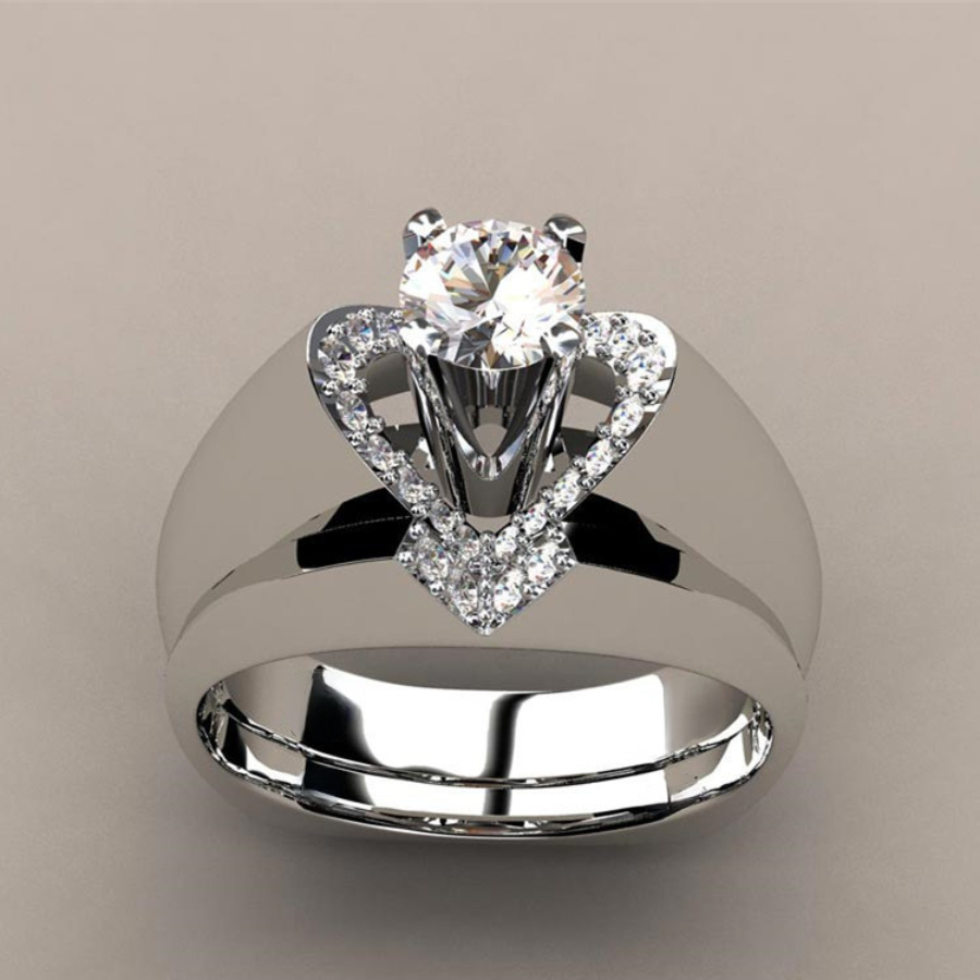 TEMU 2pcs/ Set Synthetic Zirconia Heart Ring Set, Suitable For Valentine's Day, Vacation, Commuting, Party, Weddings, Engagements, Proposal Rings,