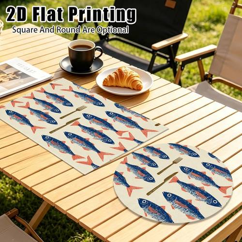 item picture 2d flat 2pcs 4pcs 6pcs fish fork knife dinner placemats holiday dining mat kitchen accent winter outdoor family thoughtful gift square and round are