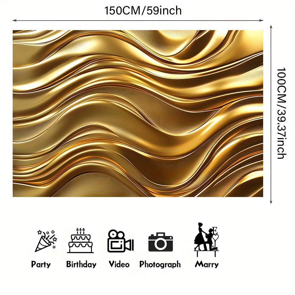 1pc Golden Fluid Wave Texture Backdrop Banner - Durable Polyester Wall Decoration for Parties, Birthdays, Anniversaries & Celebrations - Versatile Indoor/Outdoor Use, Party Backdrop | Elegant Decor | Durable Polyester, Golden Decorations