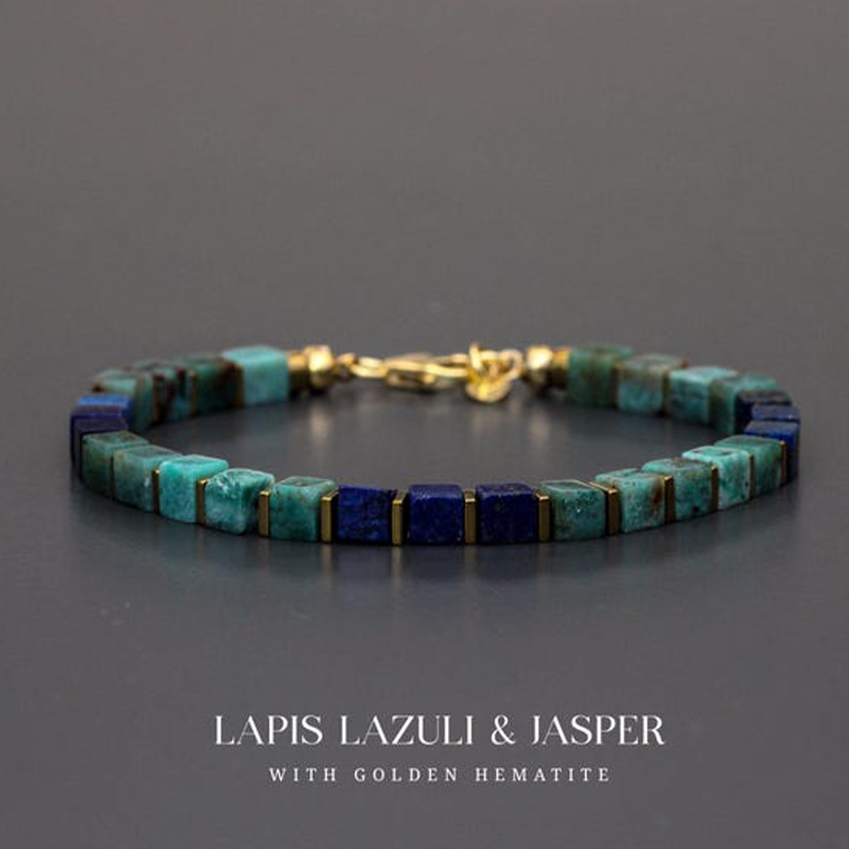 TEMU Bracelet pour Homme en de Lapis-, Carré de 4 mm, Fermoir à Texture Métallique, Bracelet en Unisexe