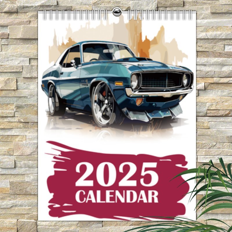 

1pc Car 2025 Wall Calendar - 12-month High-quality Paper Monthly Planner With Large Blank Areas For , Man Cave Decor, , And High-quality Metal Hanging Ring