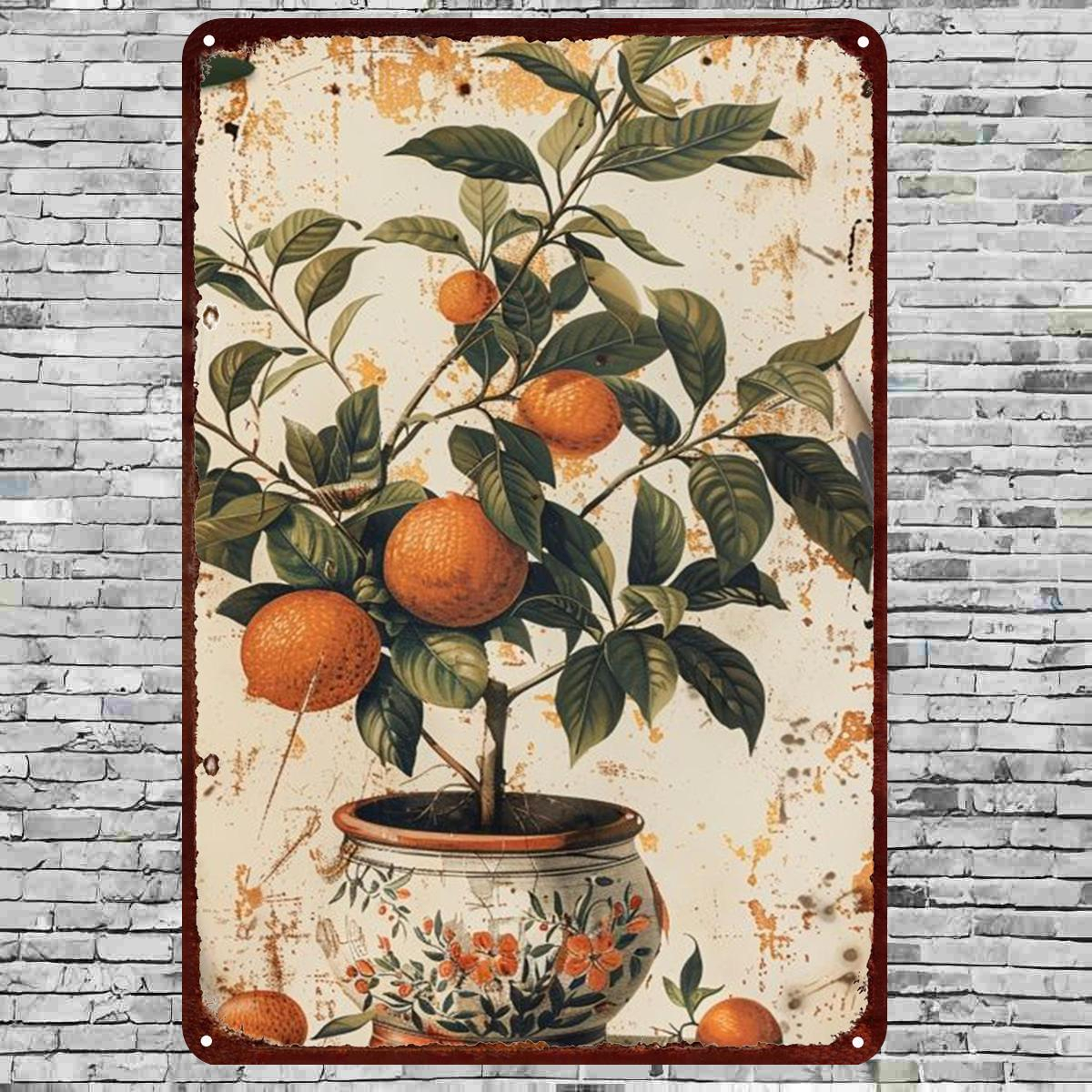 TEMU 2D Plat - 1pc de Décoration Murale en Métal 2D Plat de Citronnier Vintage – Décor Rustique de Plante Agrume à Adapté à et , Mesurant 8 par 12