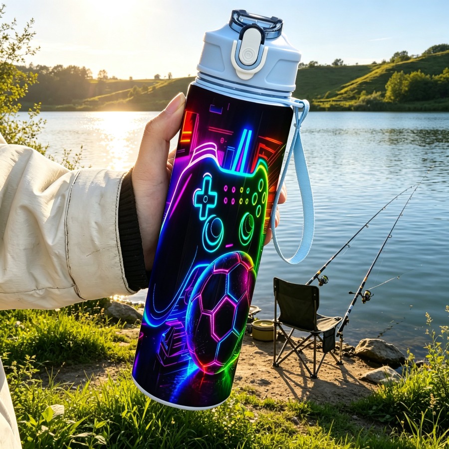 TEMU 25oz/750ml Portable Sports Water Bottle, Five-color 2d Flat Game Controller Print, Comes With A Lid, Reusable, Lightweight And Easy To Carry,