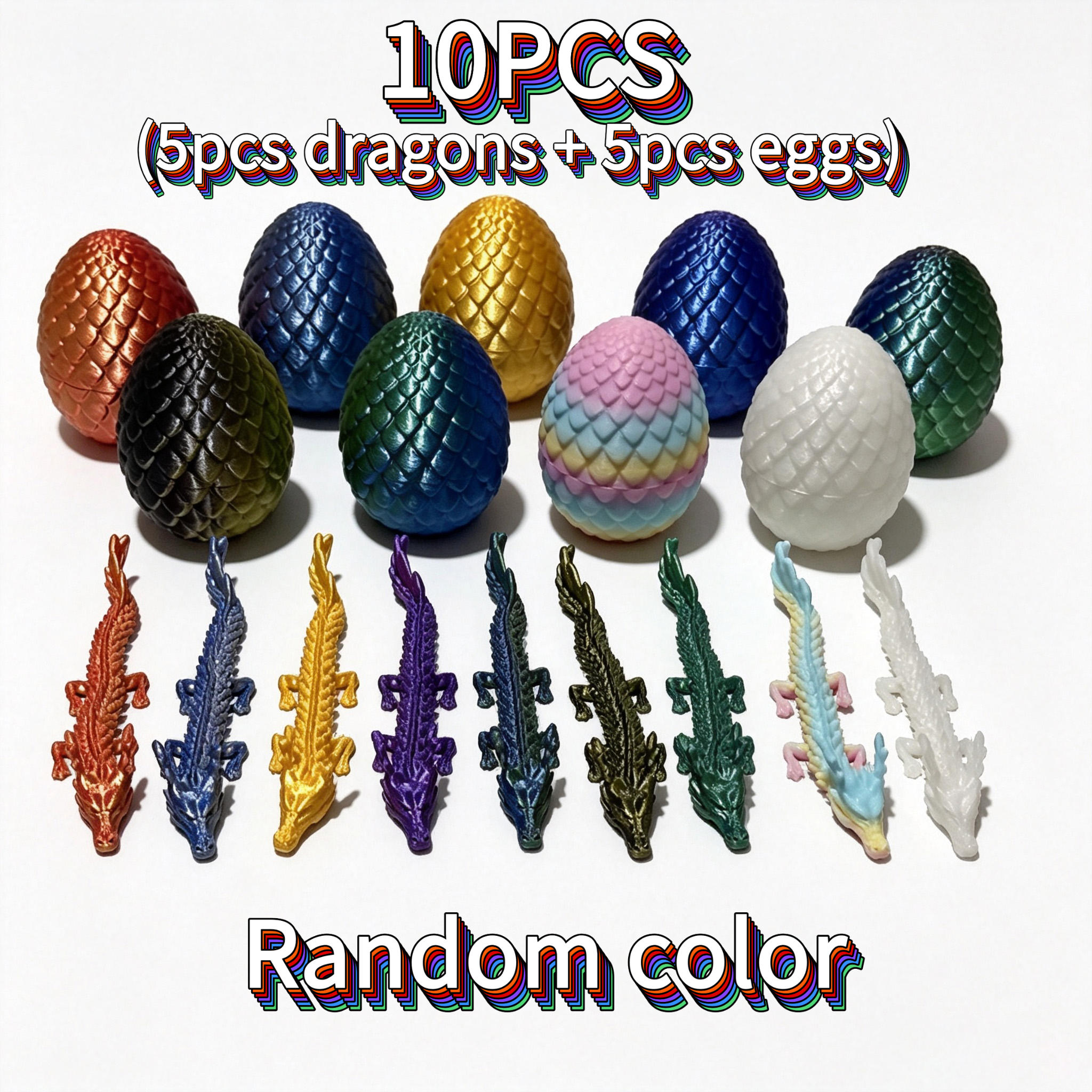 TEMU 10pcs Set Of Articulated Chinese , Assorted Random Colors, Fantasy Sculpture Ornament, Eggshell Open-, Home Decor Ornament, For Office And Study