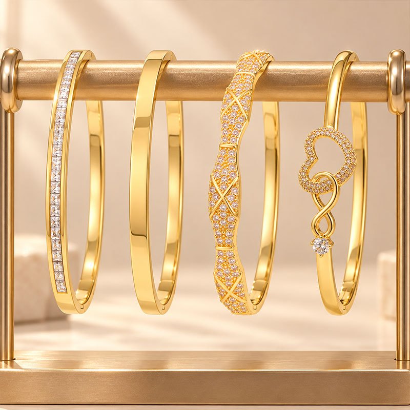 4pc Women's Stackable Bracelet Set with Zirconia