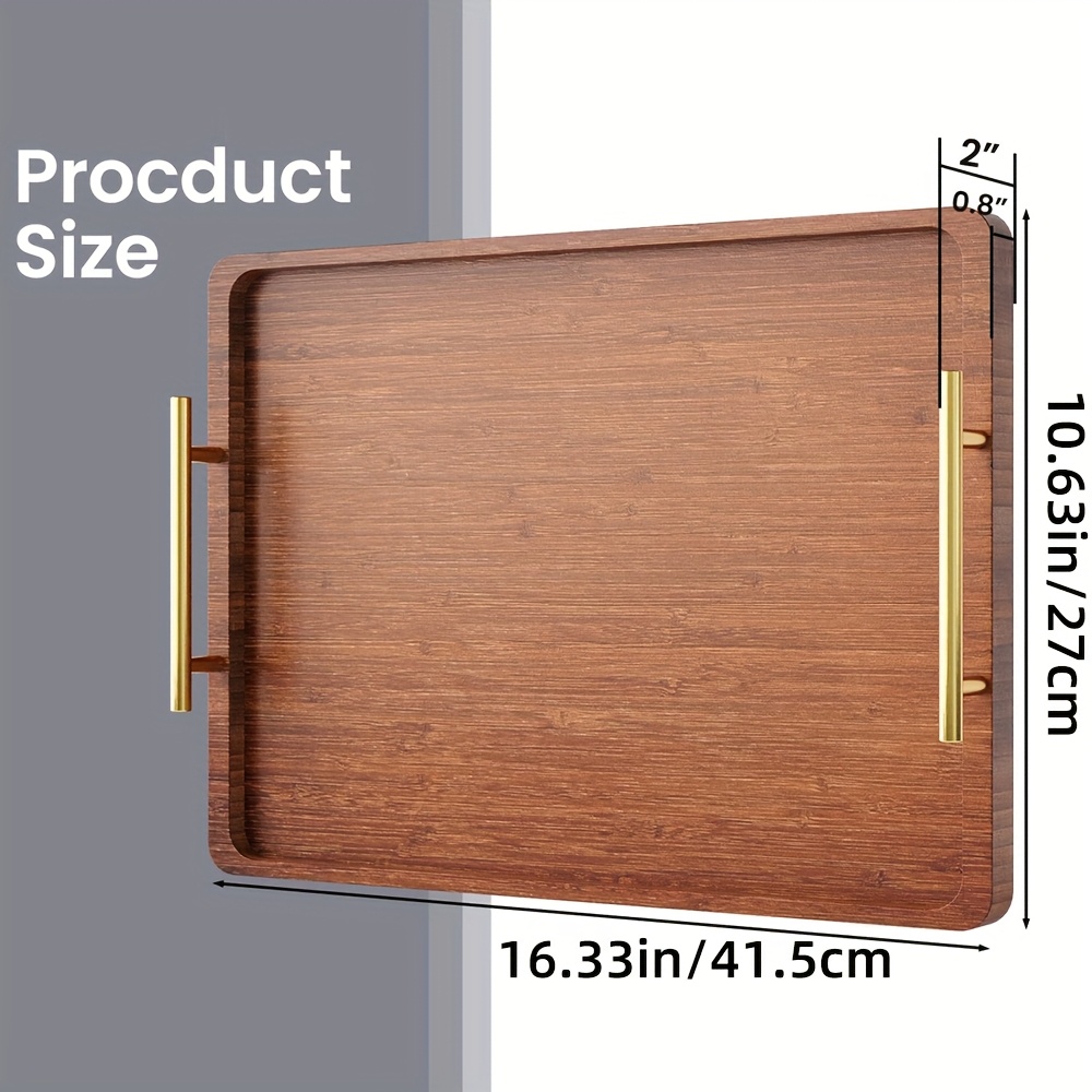 TEMU Decorative Serving Tray Made Of Bamboo With A Metal Handle, Suitable For Breakfast, Work Storage, And Rooms Like The Kitchen, Living Room,