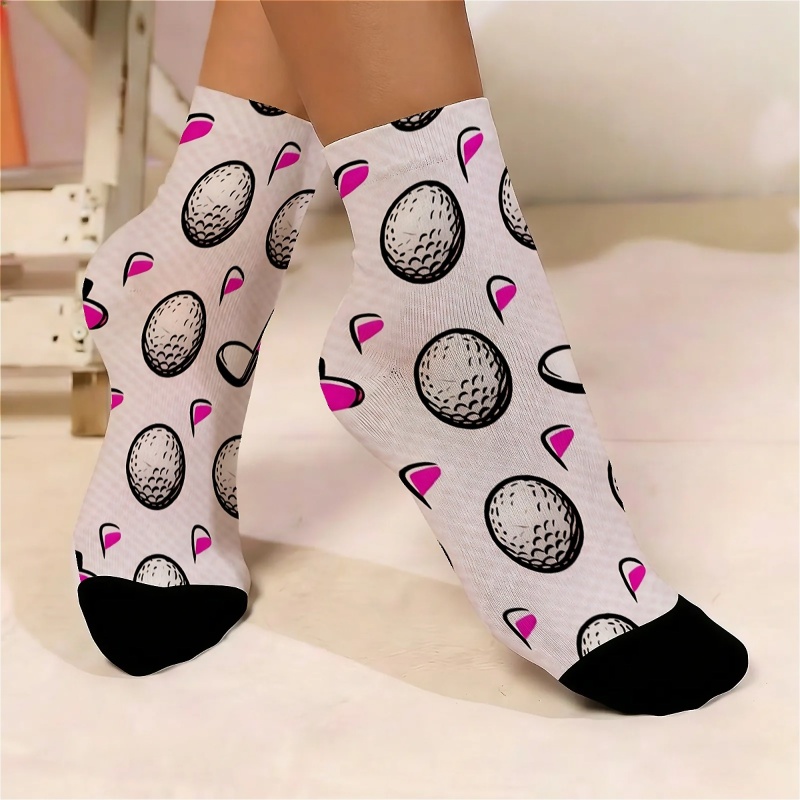 TEMU 1pair Women's Thin Short Socks Golf And Pink Embellished Design Pattern Versatile Street Suitable For Casual And Formal Outfits