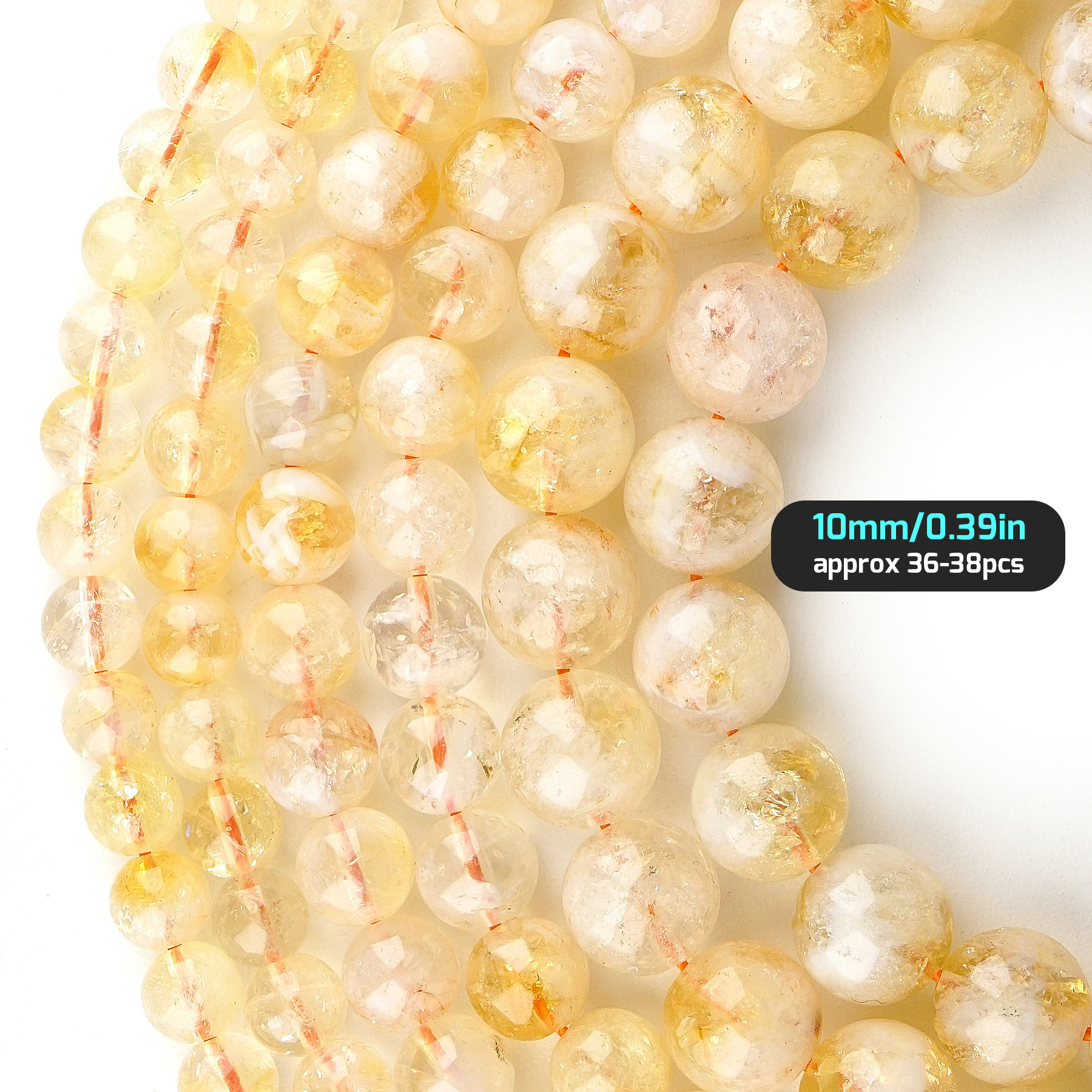 TEMU 6/8/10mm Natural Tower Yellow Citrine Round Loose Stone Beads Strand For Necklace Bracelet Earring Ring Anklet Jewelry Making Supplies