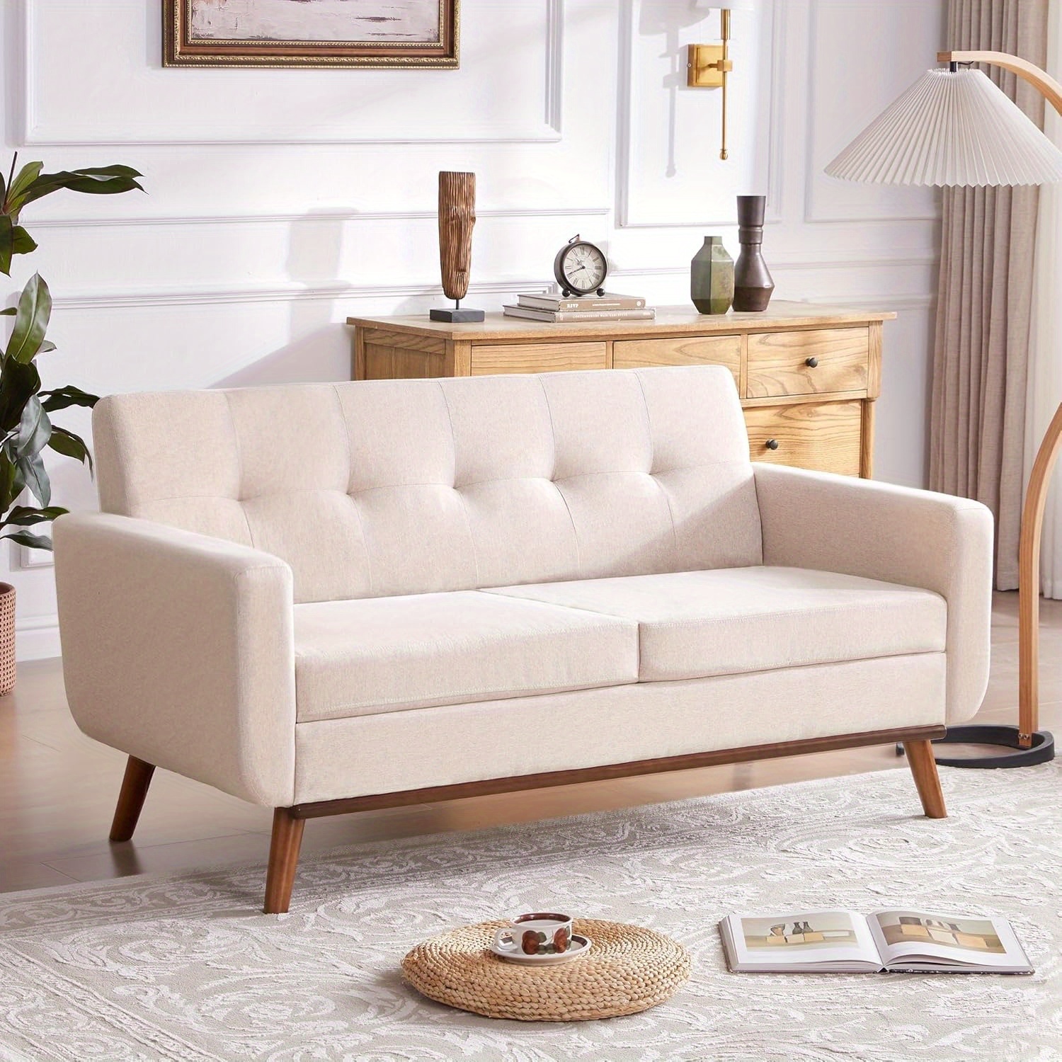 loveseat sofa 77 w   century   seat small loveseat for bedroom button tufted upholstered small couch sofa for living room oatmeal Product details 1