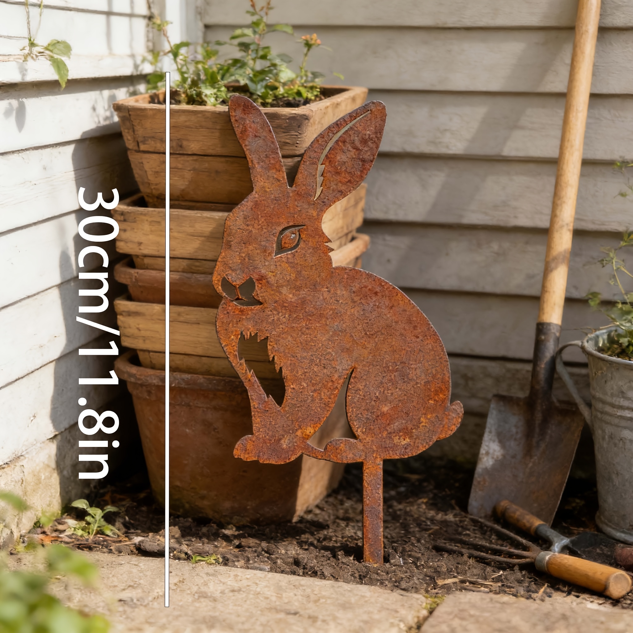 [2d Flat] Rabbit Stake - Rustic Rabbit Garden Decor With Ground Spike Base, Victorian Suitable For Outdoor/, Iron Rabbit Figurine For Lawn,, Balcony, Entryway - -standing -themed Decoration