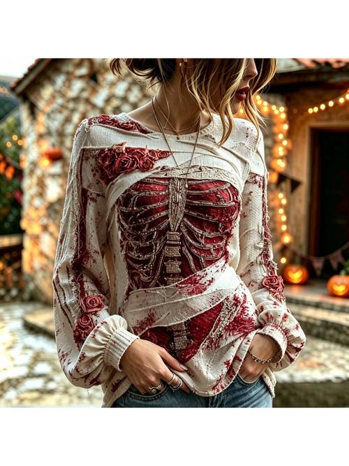item picture halloween themed party lantern puff sleeve women blouse 3d flat print loose shirt suitable for spring summer autumn daily
