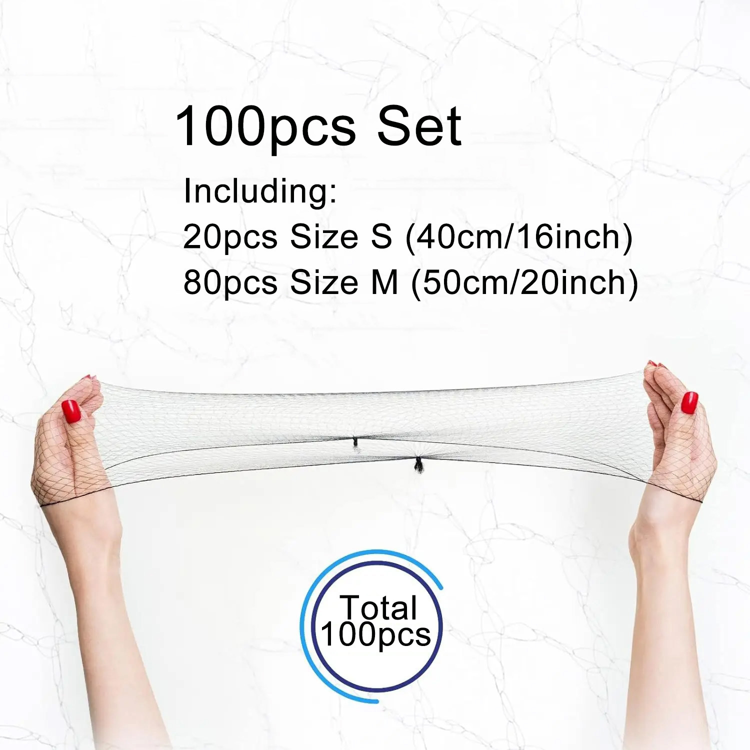 TEMU 100pcs Black Hair Net Set, 16/20 Inches Combination, Elastic Invisible Mesh Hair Nets For Food Service, Ballet Bun, Sleeping, Women's Updos, And