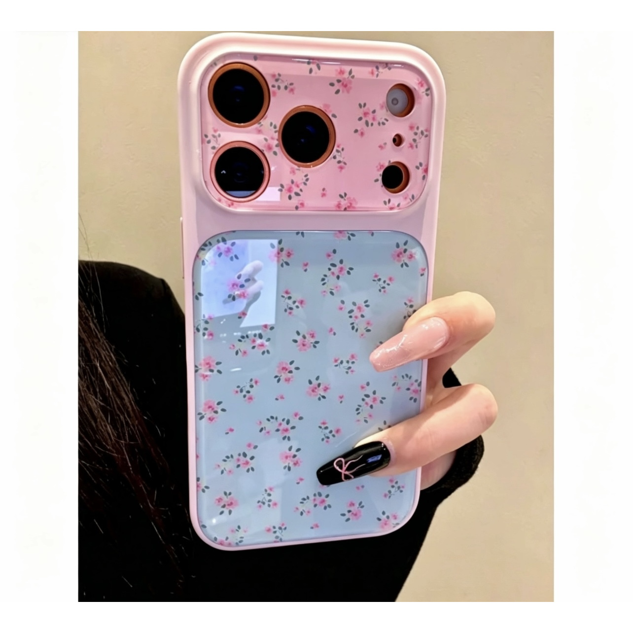 TEMU Phone Case - Contrast Small Floral Large Window Phone Case Suitable For Iphone 17 16 15 14 Pro Max Ins Wind Full Coverage Anti-drop Cover