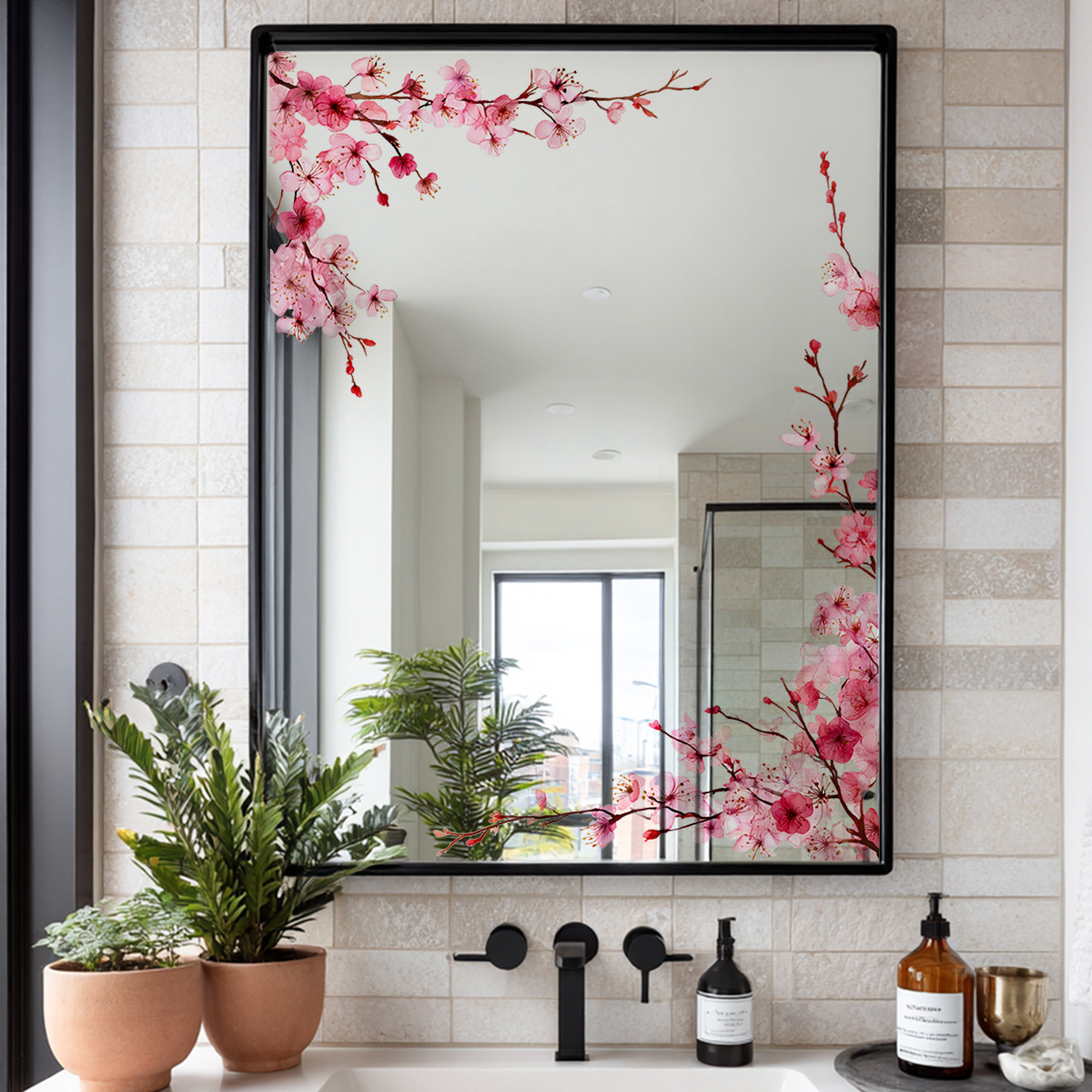 TEMU Autocollant en verre branche de aquarelle, motif de branche , convient pour de bain et chambres, et 'écaille pas, crée un coin de salle de bain