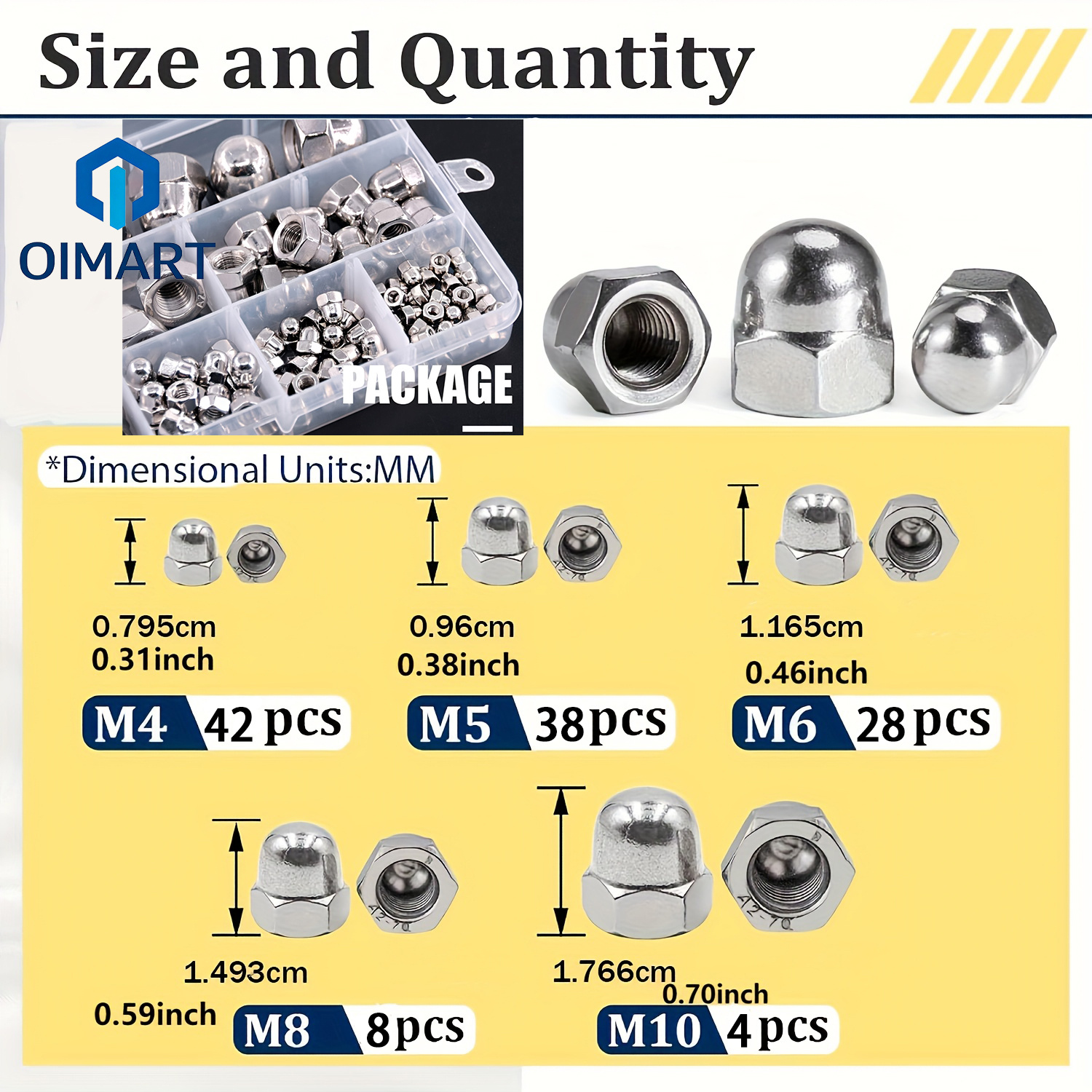 TEMU Assortiment de 120 écrous à tête d'écureuil hexagonaux en acier inoxydable M4 M5 M6 M8 M10, résistants à la corrosion, pour meubles ménagers,