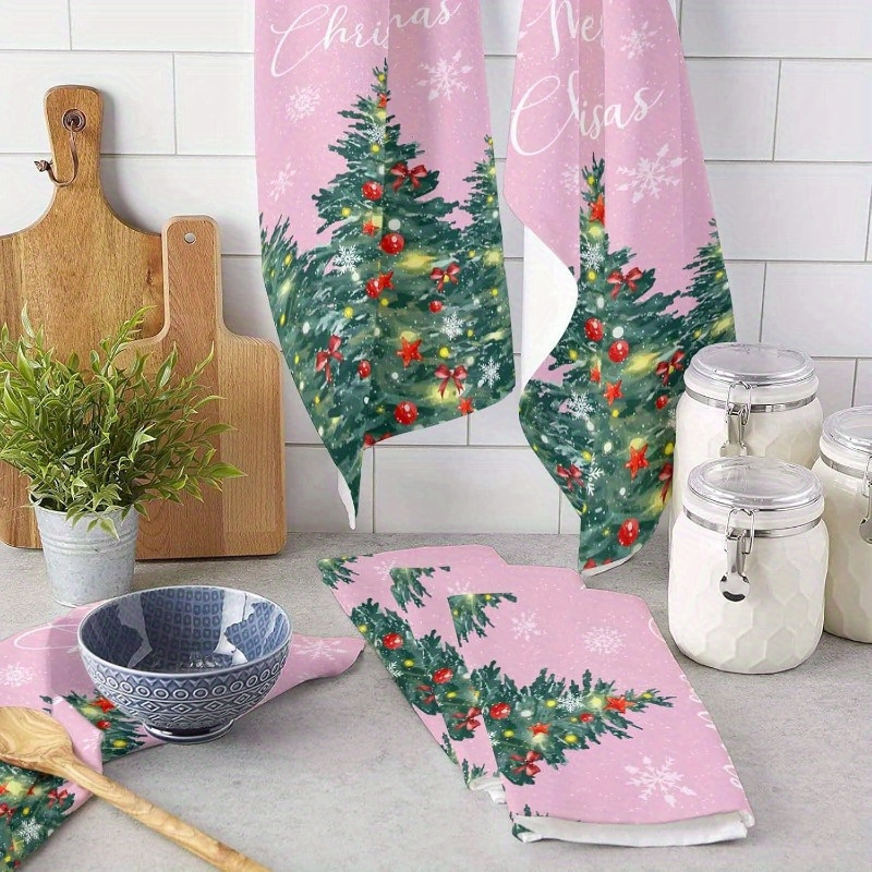 2pcs 18 by 66.04 cm merry christmas kitchen towel kitchen towel and dish towel set, pink merry christmas sparkle christmas tree ornament details 2