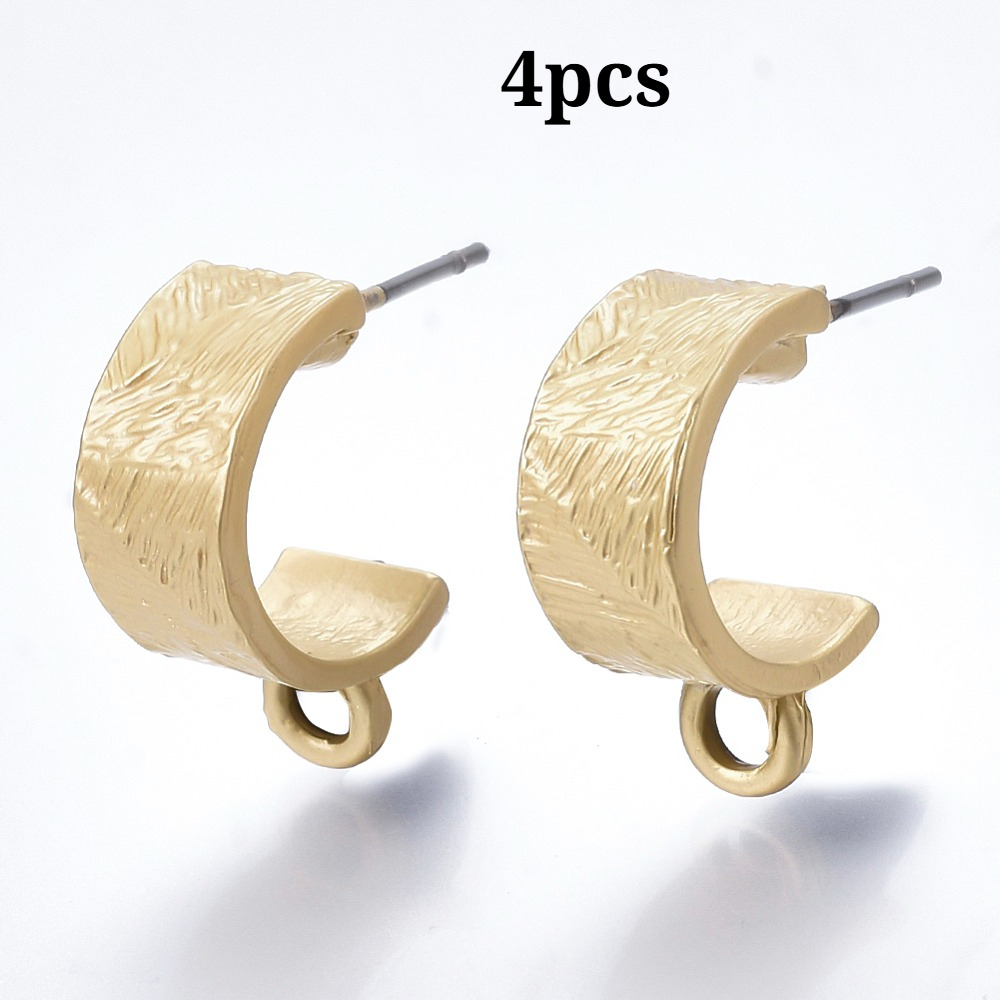 TEMU 4 piezas de fornituras para aretes de espárrago de aleación de superficie , aretes de medio aro, con pasador y de acero, color dorado mate,