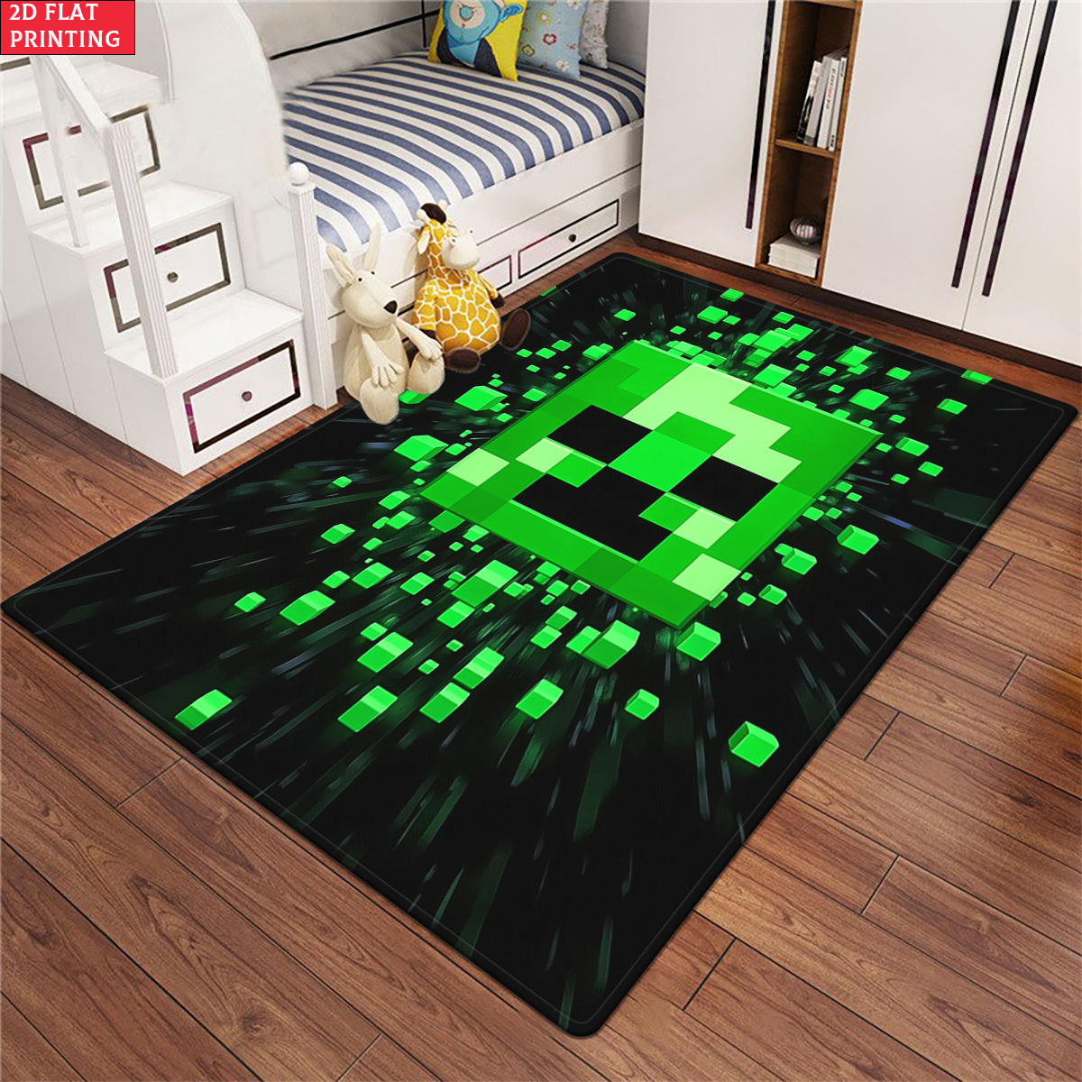 TEMU 800g/mÂ² Green Pixel Block Hd Printed Carpet, Kitchen Rugs, Yoga Mat, Non-slip Bathroom Mats, Absorbent Washable Polyester Rug For Bathroom,