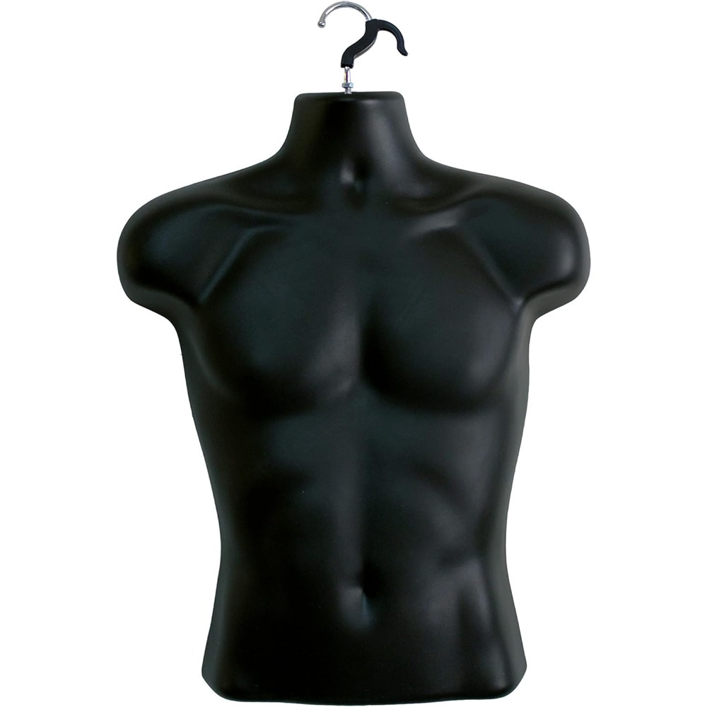 a   torso mannequin with a hollowed back designed for displaying clothing   stackable and ideal for showcasing shirts suitable for tabletop use craft exhibitions and design black sold as a single piece