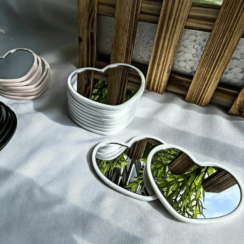 11 Heart-Shaped Portable Mirrors in 3 Color Options, Easy Glass Makeup Mirror