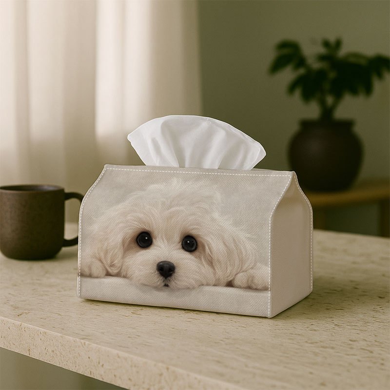 TEMU 1 Boîte à mouchoirs vintage, esthétique mignonne et douce - Style photo portrait de chiot, polyester durable, parfaite pour cuisine, salon,