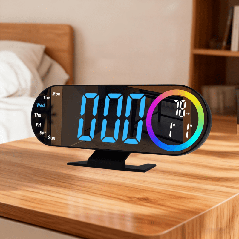 TEMU Led Iridescent Clock With , Adjustable Brightness, Memory Function, And Adjustable Light Color. Smart Alarm Clock, Suitable For Classrooms,