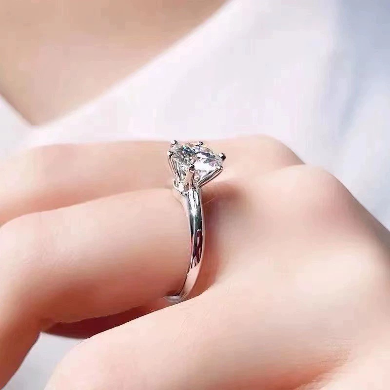 Women's Elegant White Moissanite Six-Clawed Ring, 0.5/1/2/3/5/10 Carat