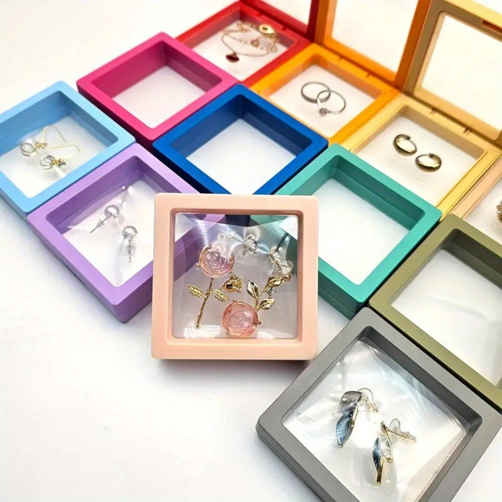 24pcs 3d floating frame display stand jewelry box ornament storage box small travel jewelry box pe film anti oxidation hanging display box stackable 12 colors jewelry boxes for earrings rings and small accessories jewelry display jewelry making display packaging supplies Product details 0