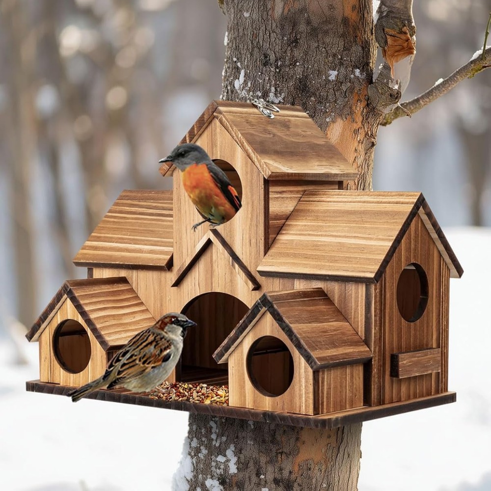 Wooden Bird House Feeder Nest, Natural Shelter Suitable For , , , , And