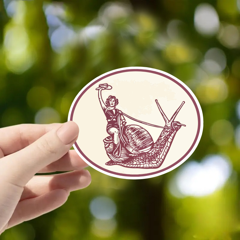 TEMU Vintage Oval Lady Riding Enormous Snail Decorative Sticker, Retro Engraving Whimsical Graphic Decal Fun Stickers. . Suitable For
