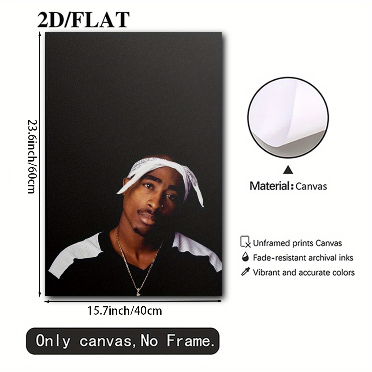 TEMU 2d Flat, 2d Flat, 1pc Of Frameless Canvas Art Print Featuring Hip-, A Black And White Vertical Wrapped Canvas, Art Decor Suitable For Bedrooms,