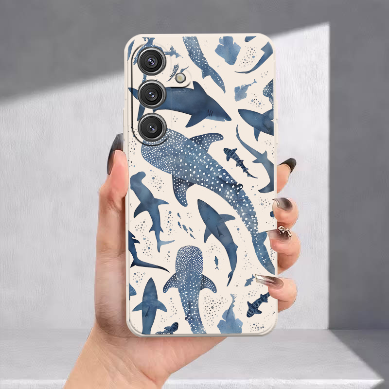 TEMU Phone Case - Shark Black And Print Pattern For For Galaxy A02 A03 A04 A07 A10s A11 A12 A13 A14 A15 A16 A17 A20 A21s A22 A23 A24 25 A26 And For