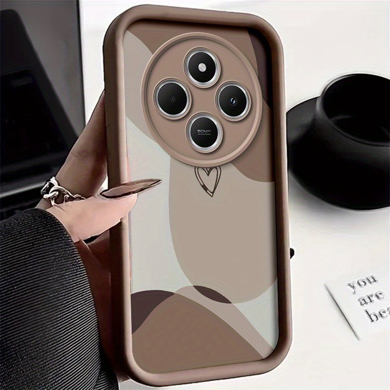 TEMU Phone Case - Minimalist Heart Abstract Case | Neutral Tone Aesthetic| Suitable For Redmi 14c| Flexible Tpu Phone Case - Full Coverage Protective