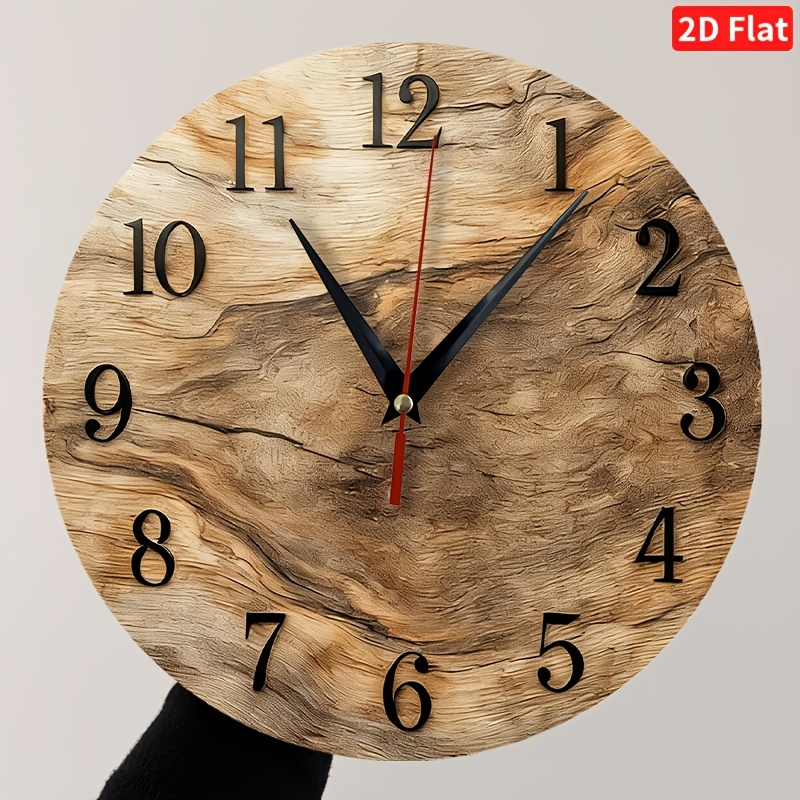 TEMU 1pc 2d Flat Wall Clock, Rustic Wood Grain Design With Natural Texture, Suitable For Living Room, Bedroom, Office, Dining Room, And Kitchen