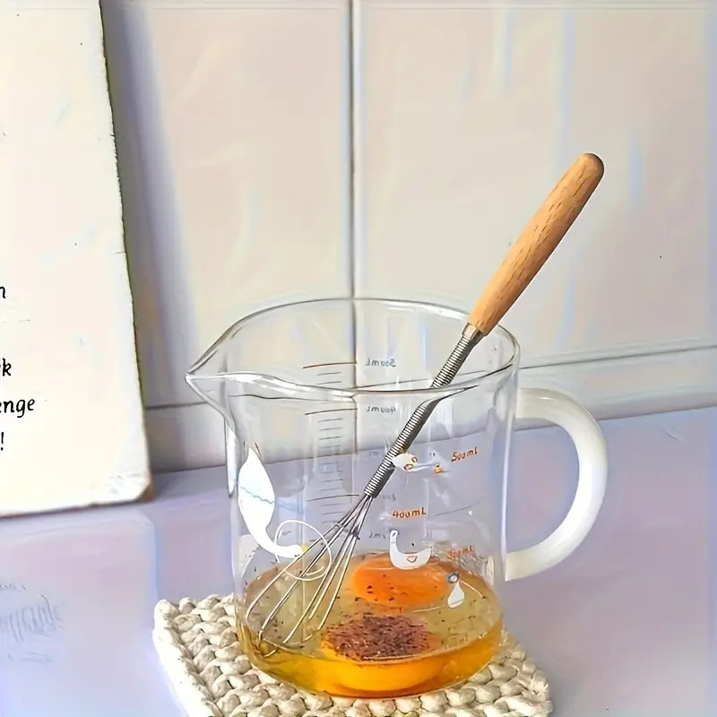 TEMU 1 Stainless Steel Mini Egg Whisk With Wooden Handle - Manual Whisk, Milk Frother, And Coffee Stirrer For Baking, Mixing, And Whisking - Durable