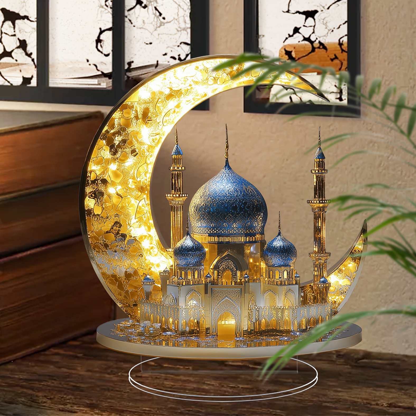 

Elegant Bohemian Style Acrylic Collectible Statue - 2d Golden & Architecture Desktop Decor, No Power Required, Ideal For Home & Party , Fits All Room Types, Perfect Ramadan Gift, Home Decor